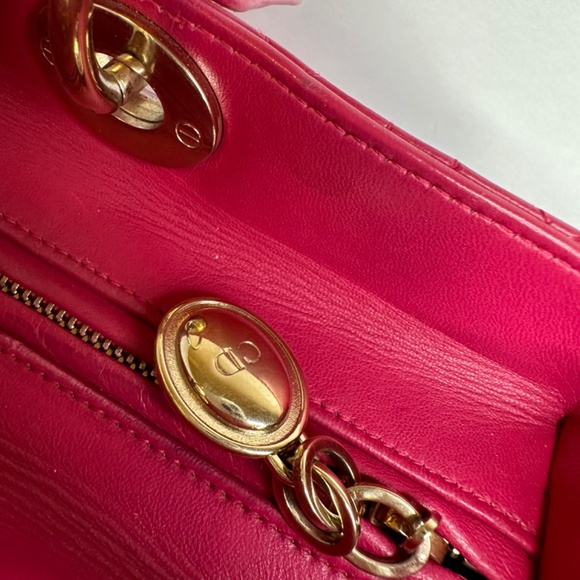 Large Lady Dior Pink Lambskin Handbag - Picture 9 of 11